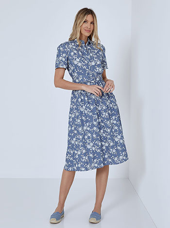 Cotton dress with flowers in blue
