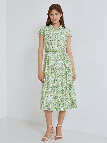 Floral shirtdress with belt in light green