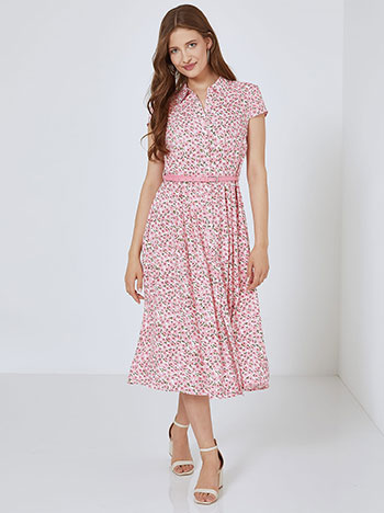 Floral σεμιζιέ φόρεμα με ζώνη σε ροζ