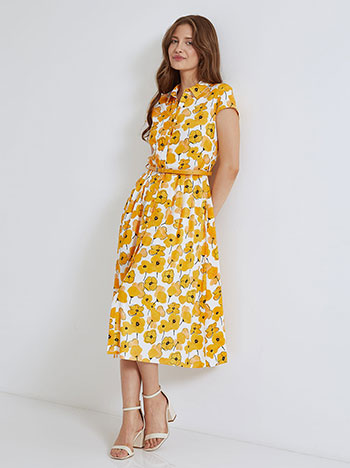Floral shirtdress with pleats in yellow