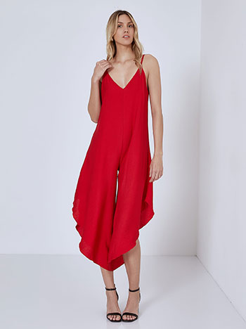 Jumpsuit with side slits in red