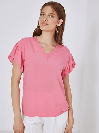 Μπλούζα με V λαιμόκοψη σε σκούρο ροζ