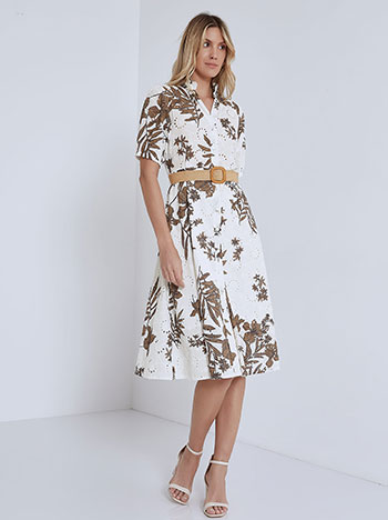Broderie dress with straw belt in white