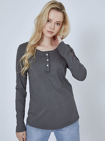 Cotton top with buttons in dark grey