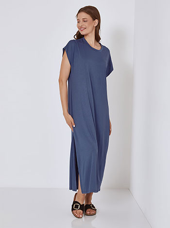Dress with side slit in rough blue