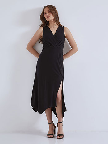 Midi monochrome wrap front dress in black