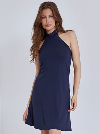 Dress with halter neckline in dark blue