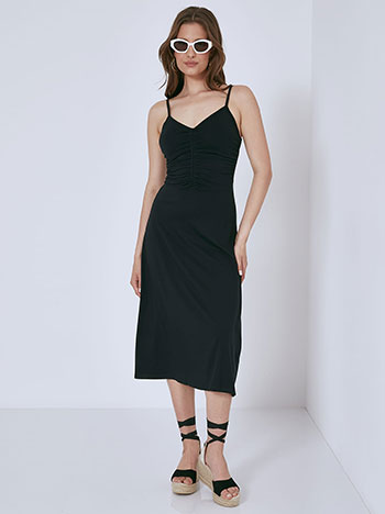 Dress with shirred detail in black