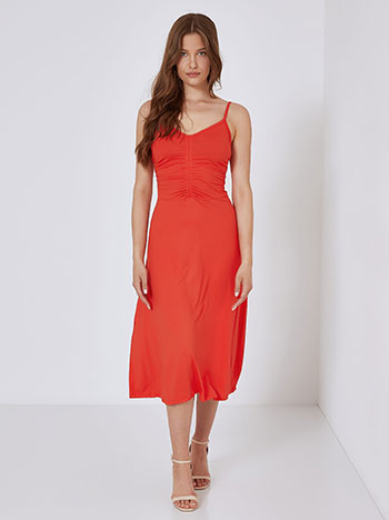 Dress with shirred detail in red