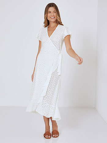 Κεντητό διάτρητο κρουζέ φόρεμα σε λευκό