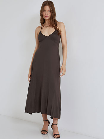 Dress with back cross tie in brown