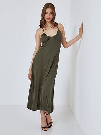 Dress with back cross tie in khaki