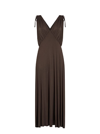 Dress maxi with open V neckline in brown - Pose2