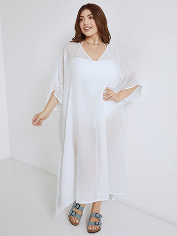 Semi sheer kaftan with side slits in white