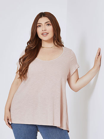 Oversized top with round hemline in beige