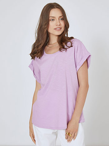 Cotton top with rolled up sleeves in lilac