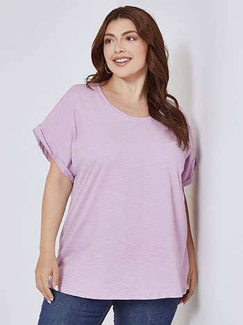 Cotton top with rolled up sleeves in lilac