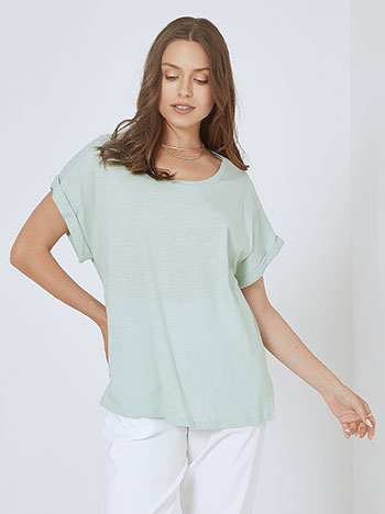 Cotton top with rolled up sleeves in mint