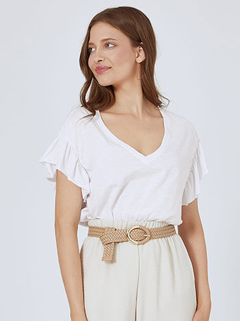 Cotton top with ruffles in white