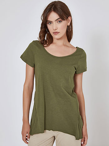 Cotton top with asymmetric hemline in khaki