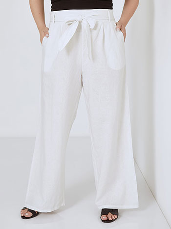 Λινή παντελόνα με δέσιμο σε λευκό