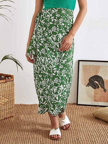 Printed skirt with tie in green
