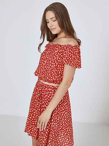Mini φούστα με λουλούδια σε κόκκινο