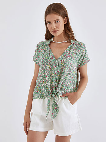 Short sleeved top with tie in mint