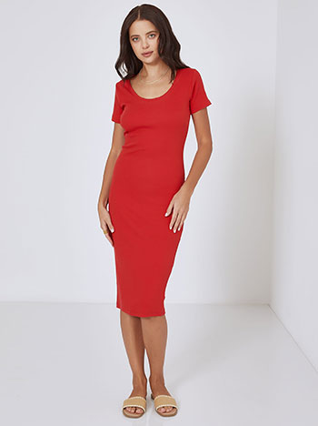 Midi ribbed dress in red