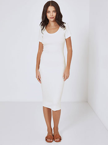 Midi ribbed dress in white