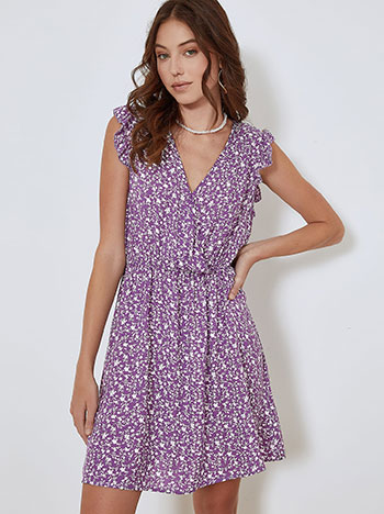 Wrap front printed dress in purple