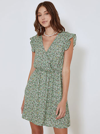 Wrap front mini dress with flowers in mint