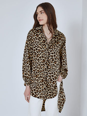 Long leopard shirt in brown