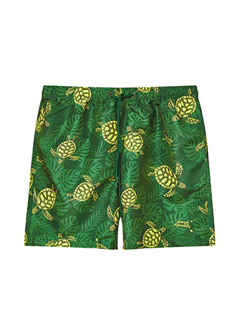 Mens swim shorts with turtles in dark green