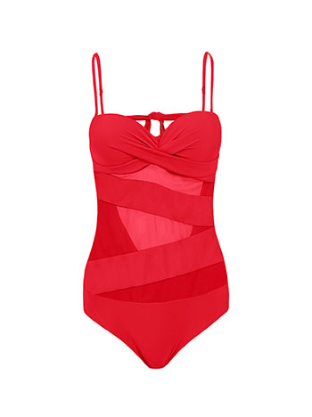 One piece swimsuit with semi sheer details in red