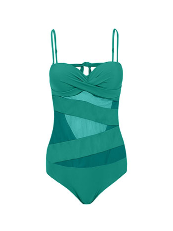 One piece swimsuit with semi sheer details in green