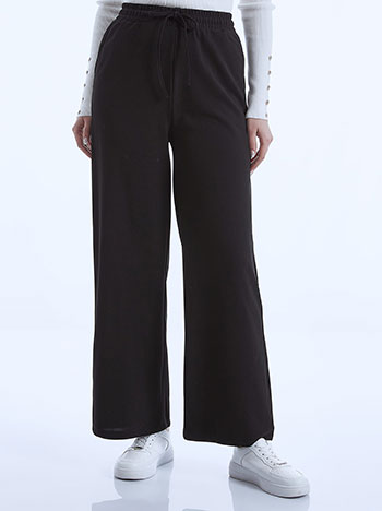 Ψηλόμεση παντελόνα, ελαστική μέση, εσωτερικό κορδόνι, με τσέπες, μαυρο