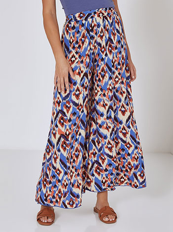 Cotton printed wide leg trousers in blue