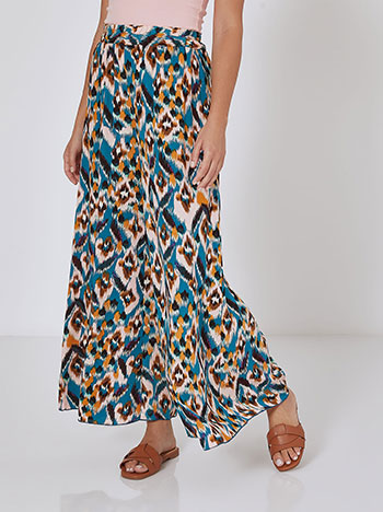 Cotton printed wide leg trousers in teal