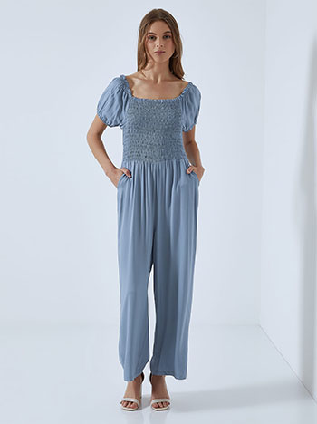 Jumpsuits with smocked detail in rough blue