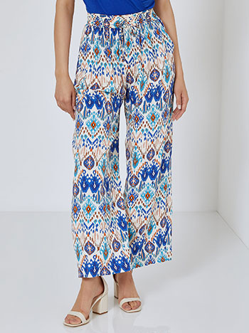 Printed wide leg trousers with pockets in blue
