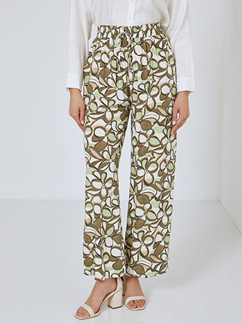 Printed wide leg trousers with elastic waistband in light khaki