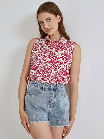 Printed sleeveless shirt with cotton in fuchsia