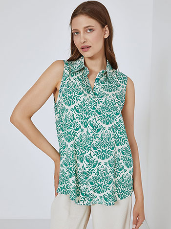 Printed sleeveless shirt with cotton in green