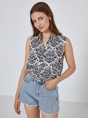 Printed sleeveless shirt with cotton in dark blue