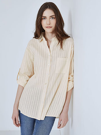 Μπλούζες/Πουκάμισα Βαμβακερό πουκάμισο με ανάγλυφες ρίγες SM9844.3520+3