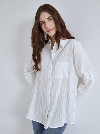 Μπλούζες/Πουκάμισα Βαμβακερό πουκάμισο με ανάγλυφες ρίγες SM9844.3520+5