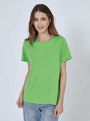 T-shirt με βαμβάκι, στρογγυλή λαιμόκοψη, ύφασμα με ελαστικότητα, πρασινο ανοιχτο
