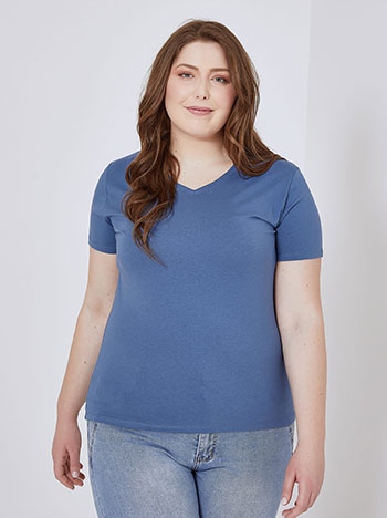T-shirt με V λαιμόκοψη σε μπλε ραφ