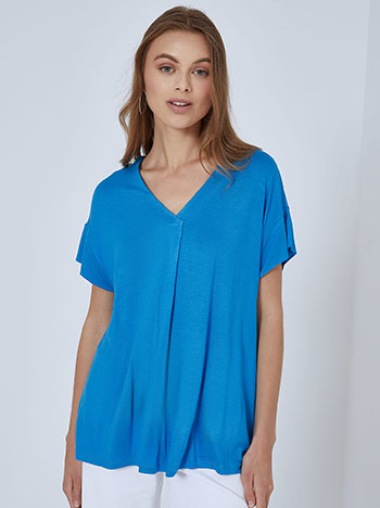 Μονόχρωμη μπλούζα με πιέτα σε μπλε ανοιχτό